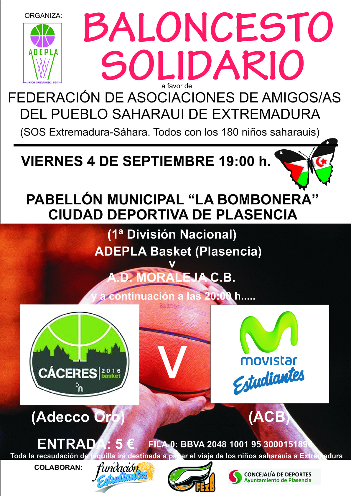 El viernes 4 llega el primer amistoso para Movistar Estudiantes: partido solidario con el Sahara en Plasencia contra el Cáceres CB