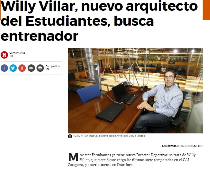 La llegada de Willy Villar, en los medios