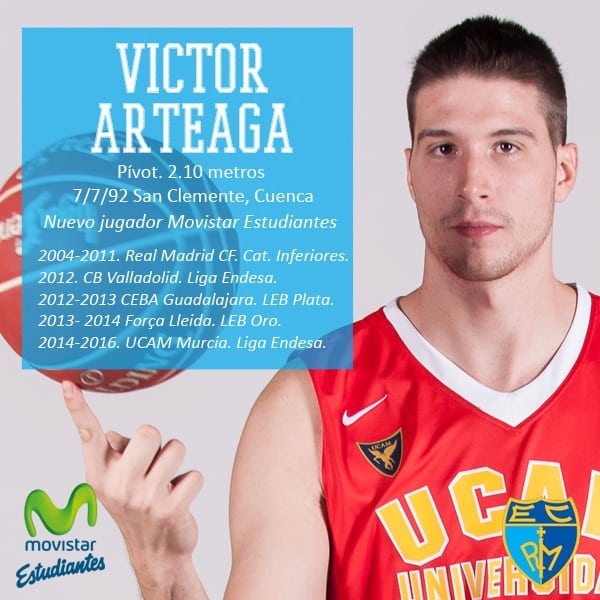 El pívot Víctor Arteaga (2.10m, 24 años) se incorpora a Movistar Estudiantes