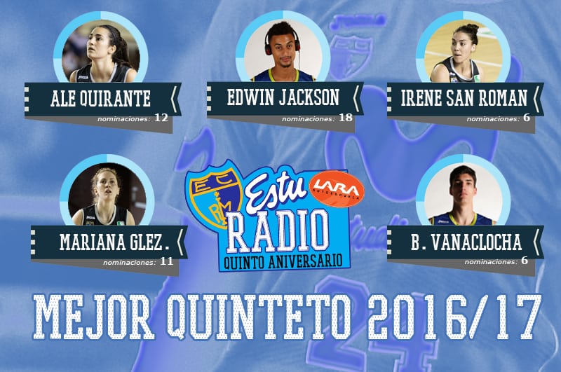 Mejor Quinteto EstuRadio Autoescuela Lara 2016-17: Quirante, Jackson, San Román, González y Vanaclocha