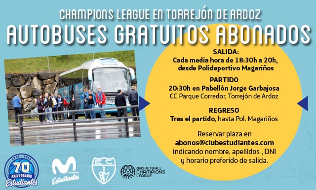 Autobuses a Torrejón partido Movistar Estudiantes- Petrol Olimpija martes 31 octubre