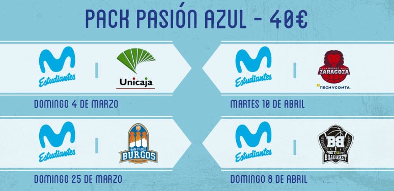 Pack «Pasión Azul»: los partidazos ante Unicaja, S. Pablo Burgos, Retabet Bilbao y Tecnyconta ZGZ desde 40 euros