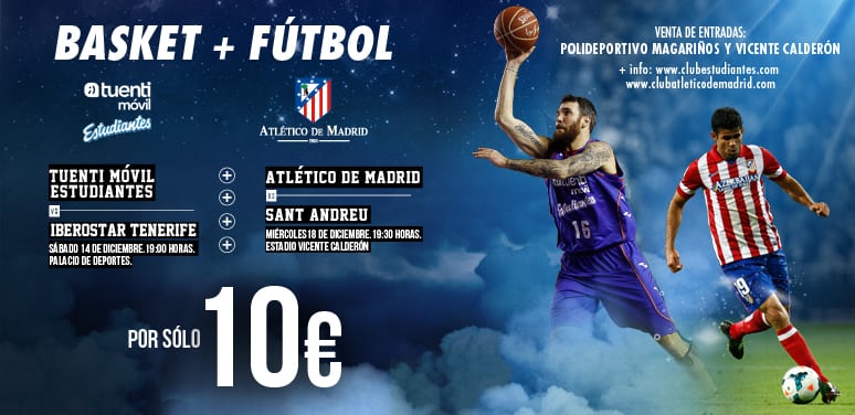 Pack Basket + Fútbol: Tuenti Móvil Estudiantes y Atlético de Madrid por 10 euros