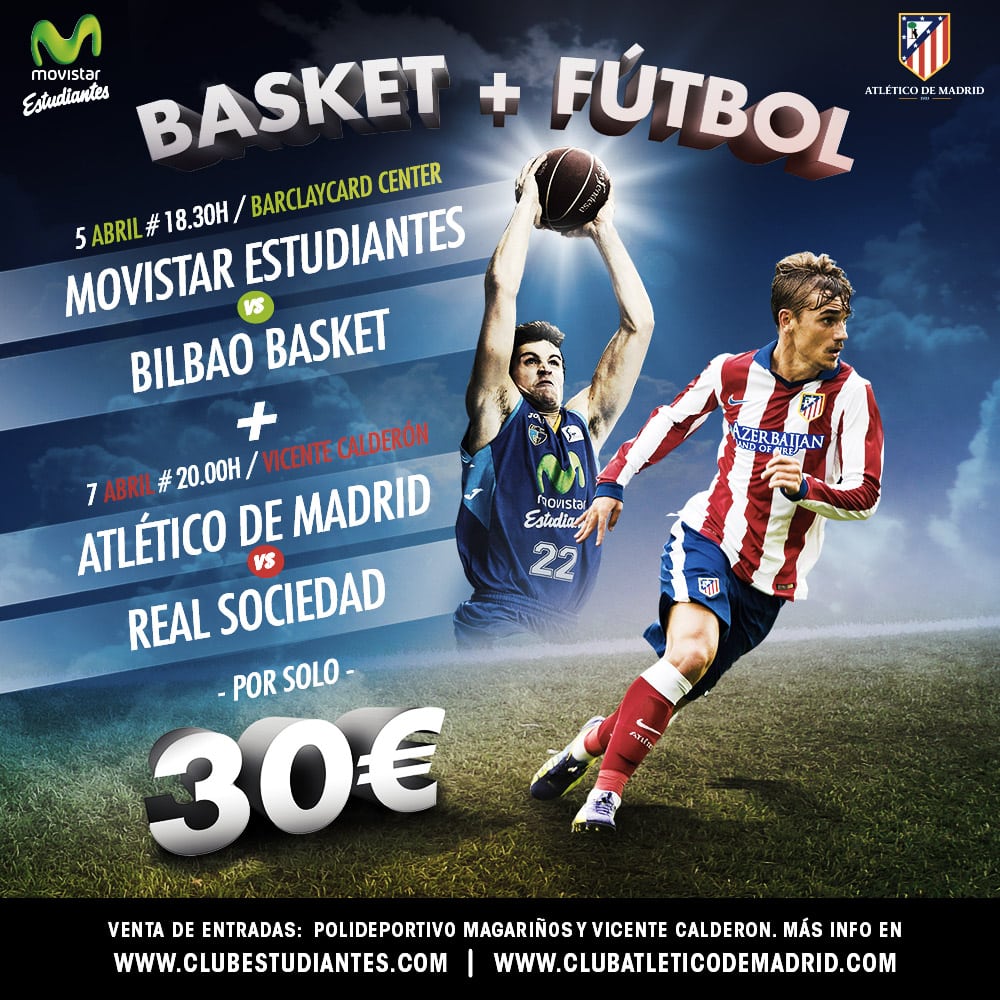 Pack BASKET + FÚTBOL: Movistar Estudiantes + Atlético de Madrid