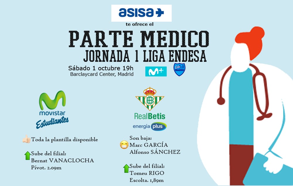 Asisa ofrece el parte médico del Movistar Estudiantes- Real Betis Energía Plus: Salva contará con todos