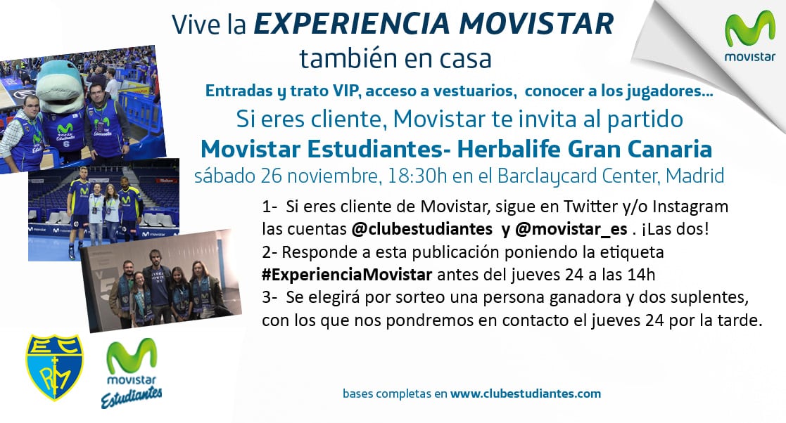 Si eres cliente Movistar… ¡vive el partido contra Granca como todo un VIP con la Experiencia Movistar! Participa en Twitter o Instagram