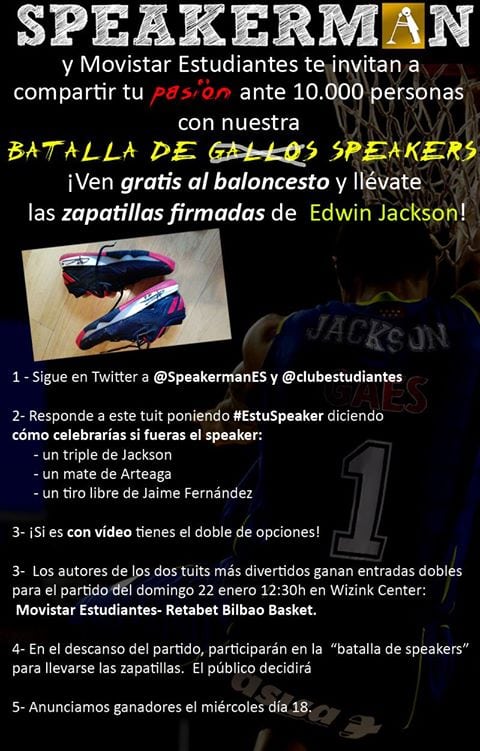 Batalla de speakers en el Movistar Estudiantes- Retabet Bilbao con Speakerman ¡apúntate en Twitter y podrás ganar las zapas de Edwin Jackson!