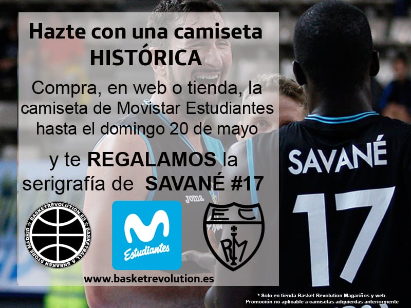 Te regalamos la serigrafía del nombre y número de Savané en tu camiseta de Movistar Estudiantes ¡Hazte con una camiseta histórica!