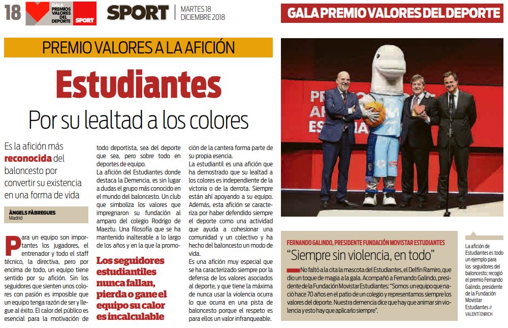 Sport premia a la afición de Movistar Estudiantes