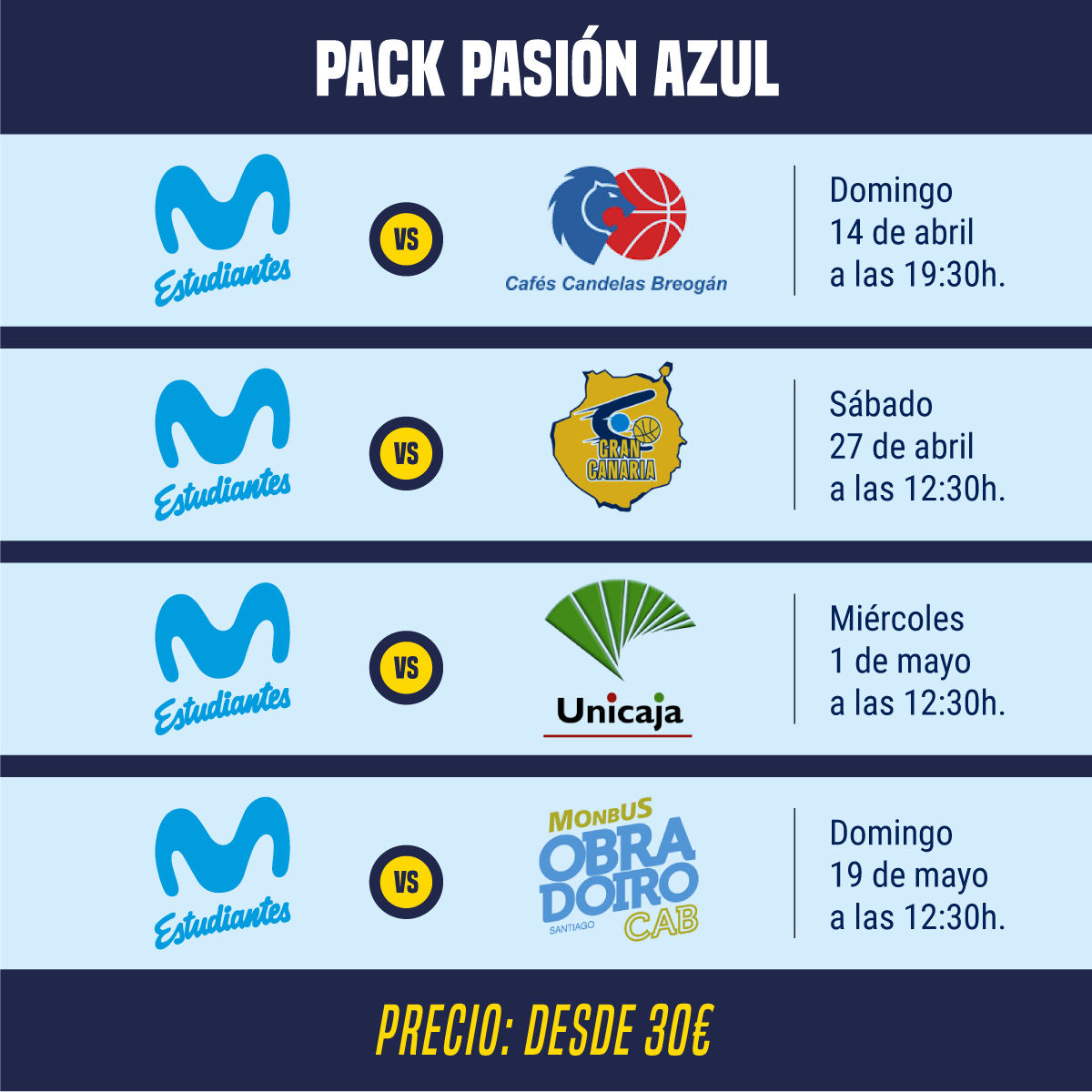 Pack Pasión Azul: cuatro finales desde 15€