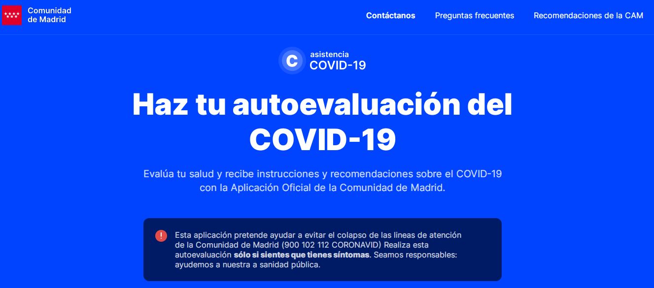 Coronamadrid.com: haz tu autoevaluación del COVID-19
