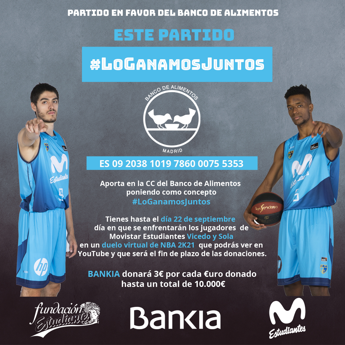 Bankia y Fundacion Estudiantes recaudan fondos en favor del Banco de Alimentos con un partido de baloncesto virtual