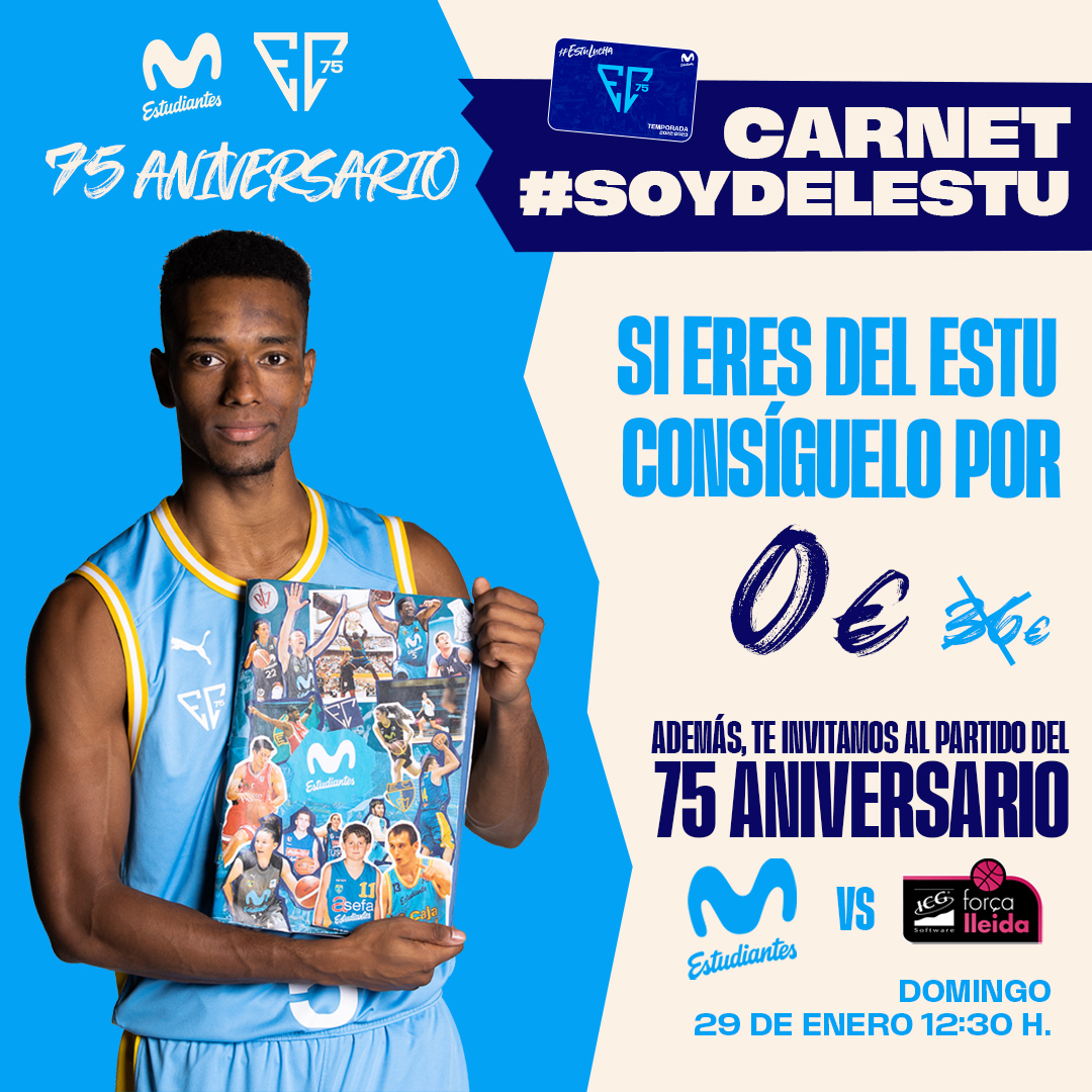 Invitación al partido del 75º aniversario de Movistar Estudiantes el 29 de enero