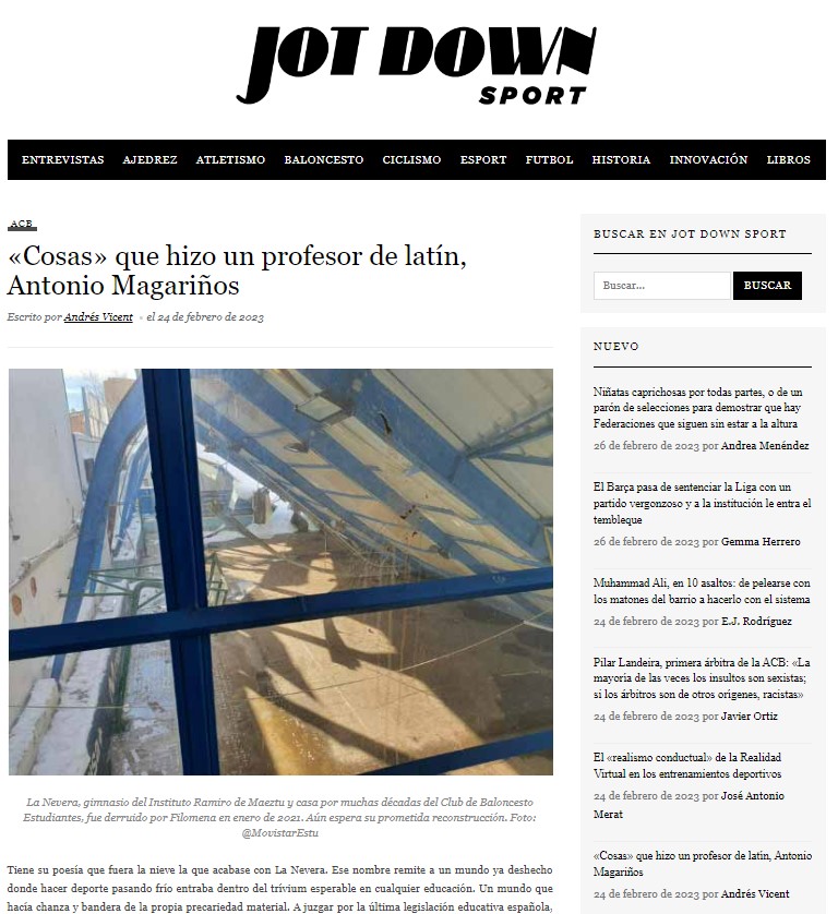 «Cosas que hizo un profesor de latín, Antonio Magariños» en JotDown