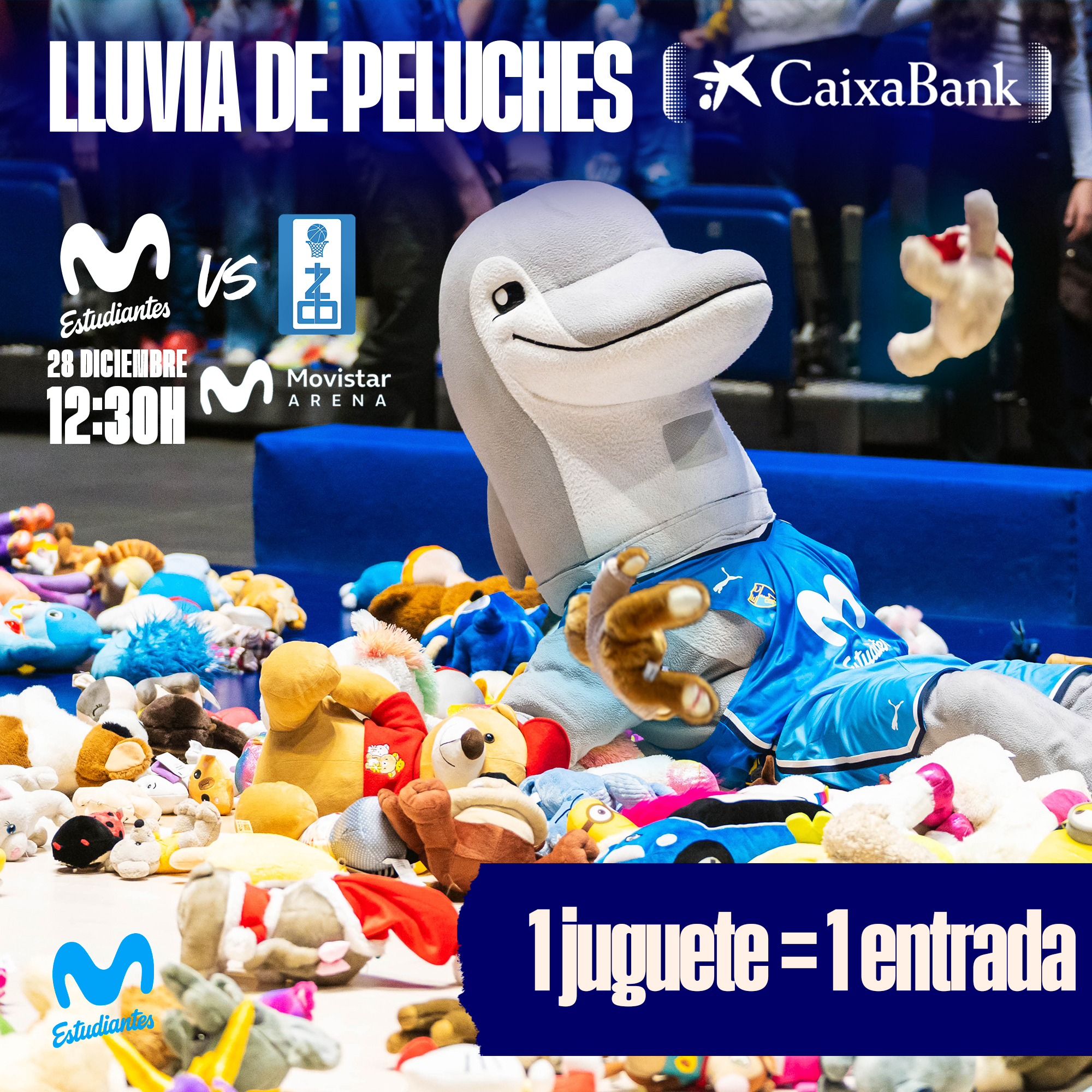 Movistar Estudiantes y CaixaBank organizan la cuarta edición de la lluvia solidaria de peluches