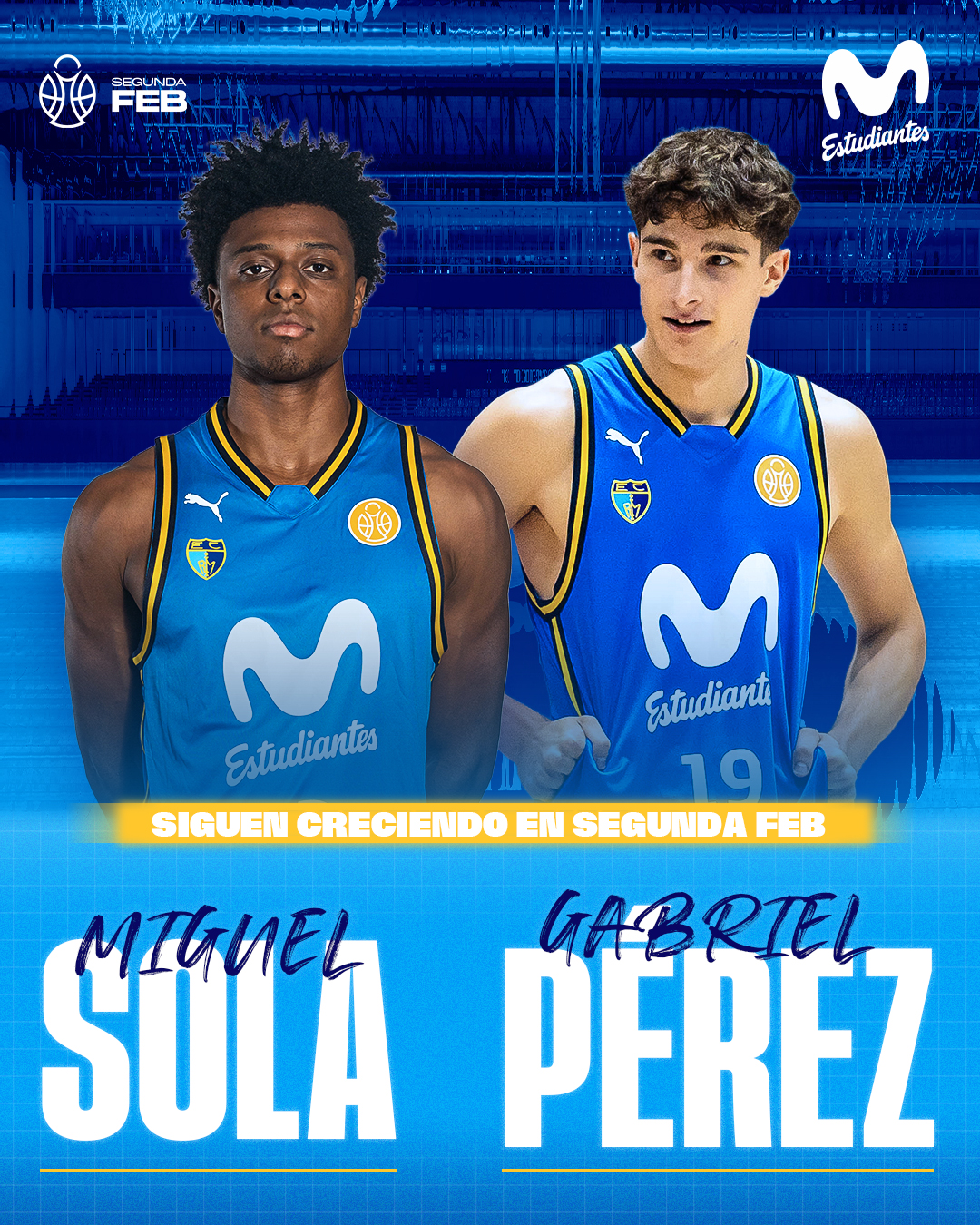 Miguel Sola y Gabriel Pérez seguirán creciendo en el nuevo proyecto de Movistar Estudiantes en Segunda FEB