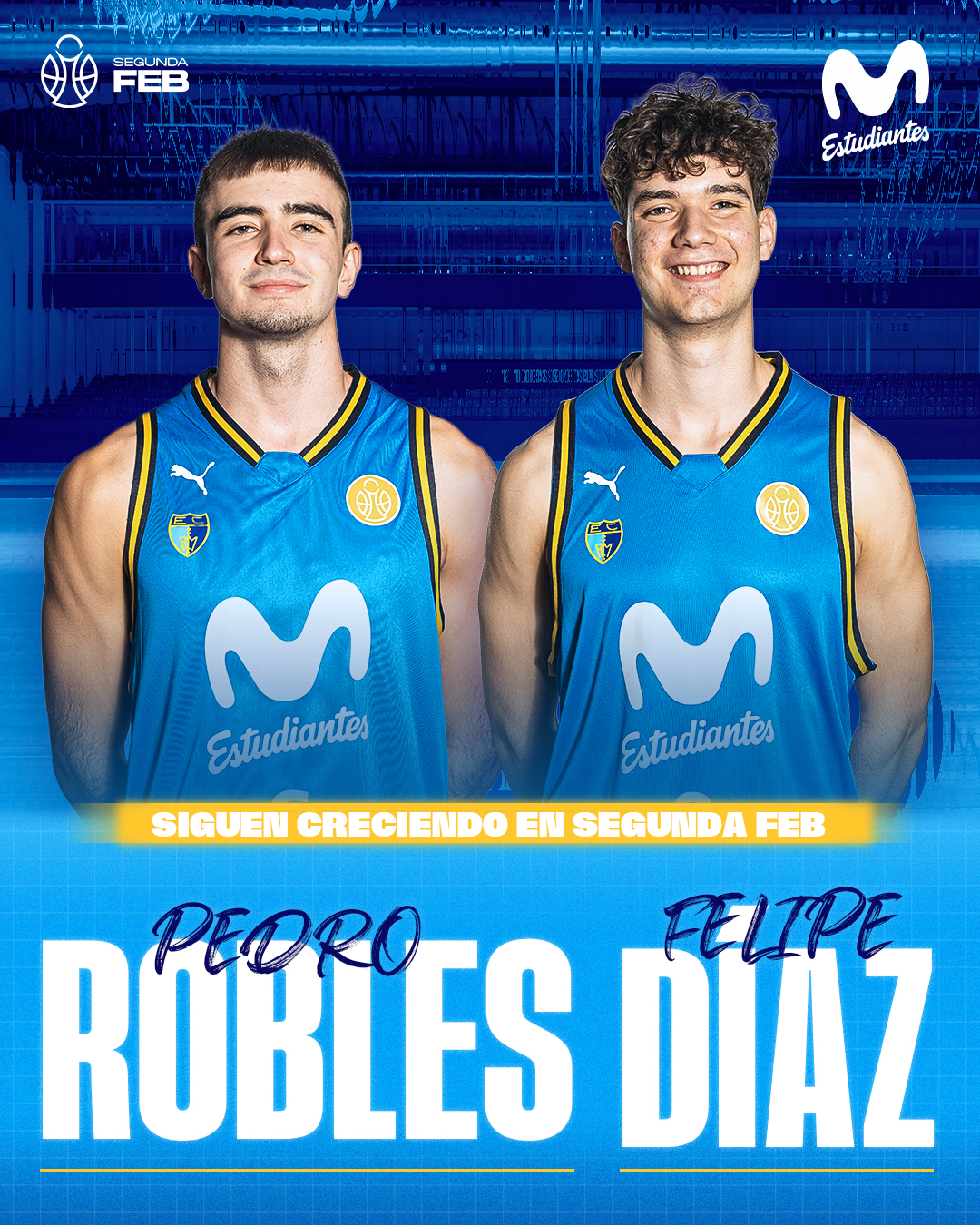 Pedro Robles y Felipe Díaz continuarán su desarrollo en el nuevo proyecto de Movistar Estudiantes en Segunda FEB